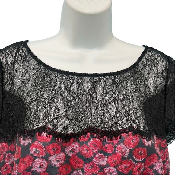 Kay Unger New York Black Pink Cap Sleeve Floral Lace Accent Mini Dress size L - Picture 8 of 10